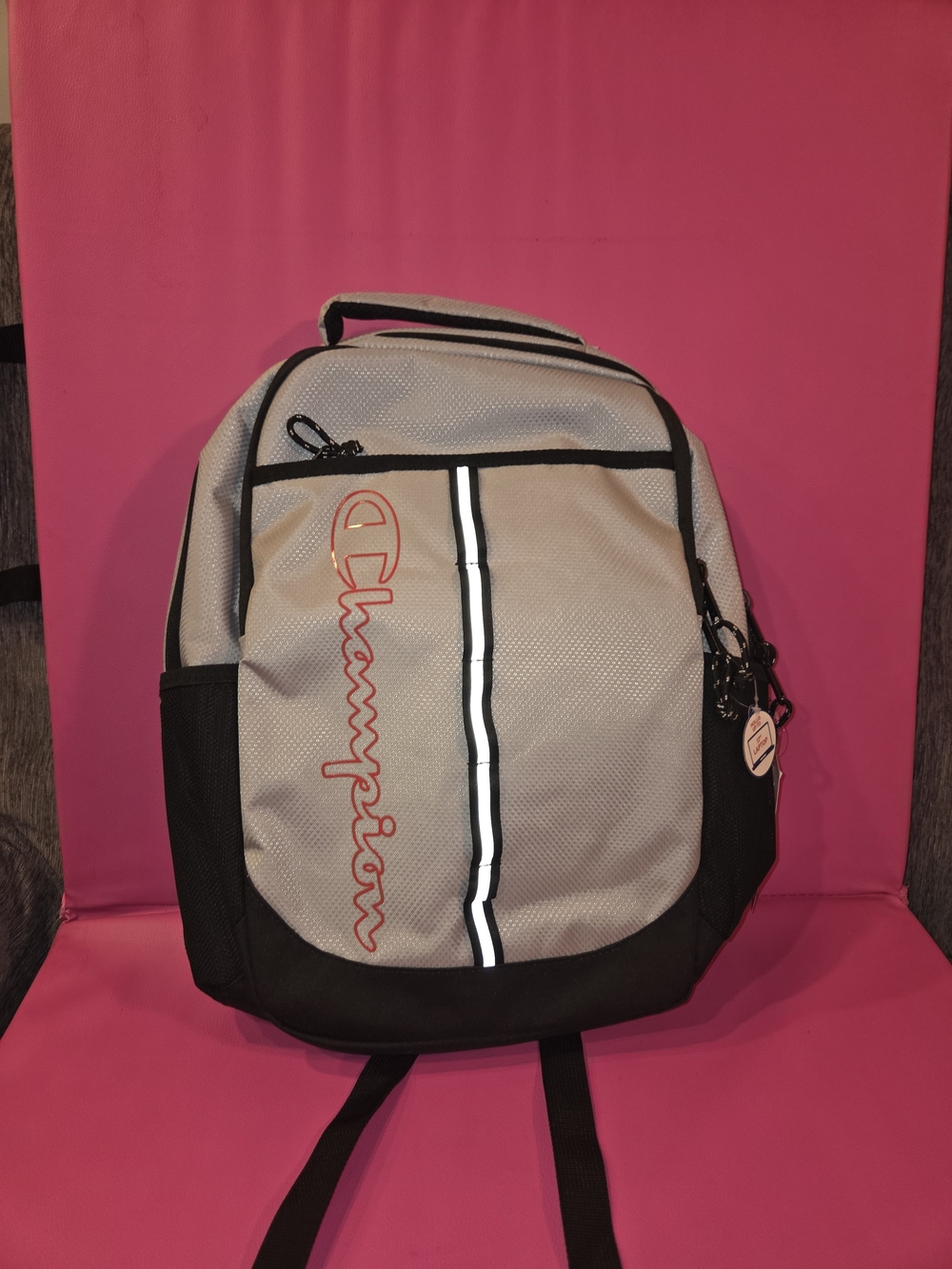 Champion Light Gray & Black Backpack with Red Logo